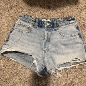 Zara Distressed Light Blue Jean Shorts